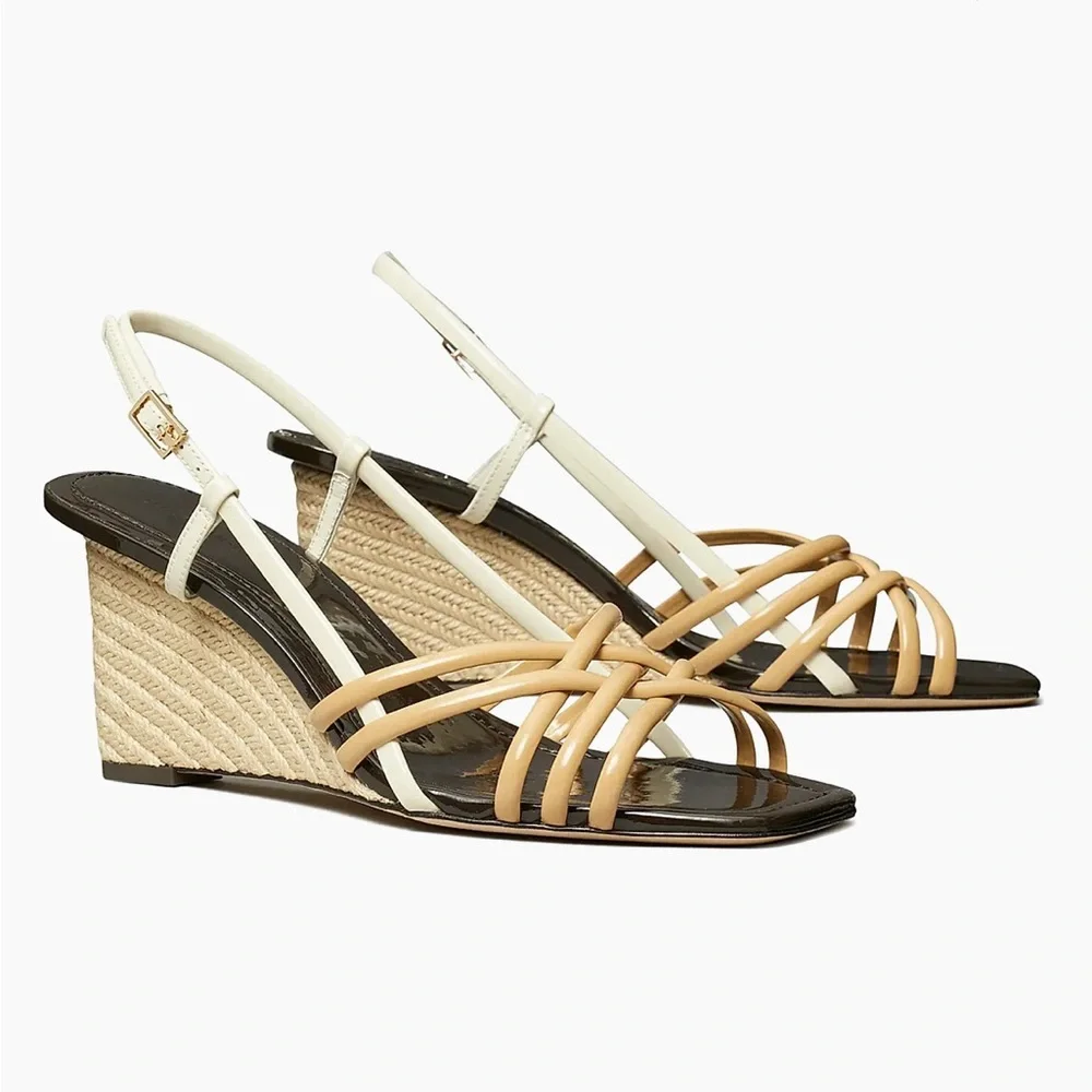 New Tory Burch Multi Strap 75MM Wedge Sand - Picture 1 of 7